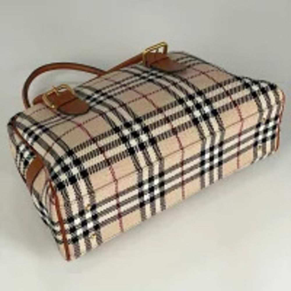 Burberry Nova Check Beige Boston Canvas Handbag Tan